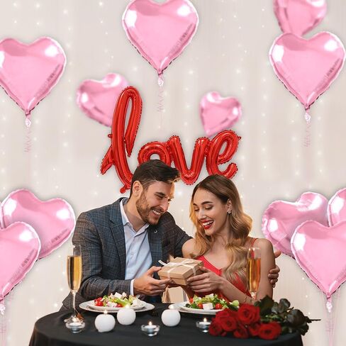 Heart Balloons,15Pcs Pink Heart Shaped Balloons, 18 Inch Love Valentines Balloon, Metallic Helium Mylar Foil Balloon for Mother's Day Propose Marriage Wedding Birthday Valentines Day Decorations in Saudi Arabia