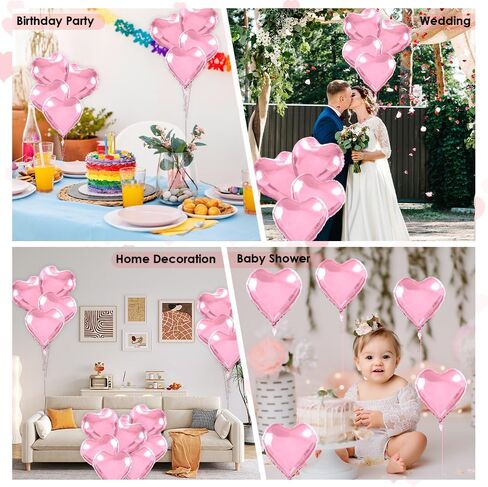 Heart Balloons,15Pcs Pink Heart Shaped Balloons, 18 Inch Love Valentines Balloon, Metallic Helium Mylar Foil Balloon for Mother's Day Propose Marriage Wedding Birthday Valentines Day Decorations in Saudi Arabia