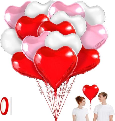 Heart Balloons,15Pcs Pink Heart Shaped Balloons, 18 Inch Love Valentines Balloon, Metallic Helium Mylar Foil Balloon for Mother's Day Propose Marriage Wedding Birthday Valentines Day Decorations in Saudi Arabia