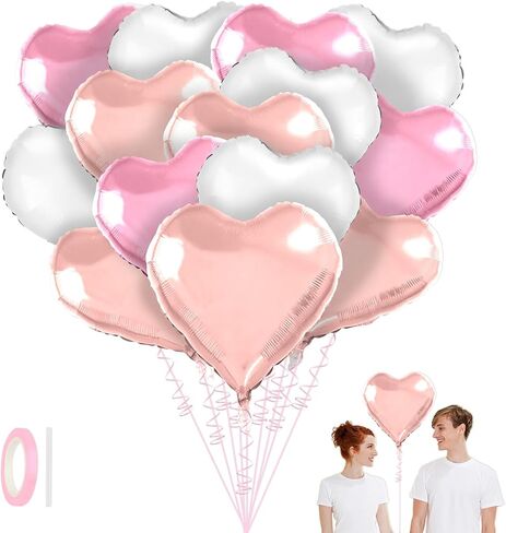 Heart Balloons,15Pcs Pink Heart Shaped Balloons, 18 Inch Love Valentines Balloon, Metallic Helium Mylar Foil Balloon for Mother's Day Propose Marriage Wedding Birthday Valentines Day Decorations in Saudi Arabia