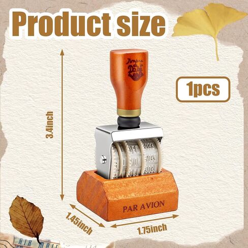 Adjustable Roller Date Stamp 2025-2035 - Retro Small Date Stamper, Rubber Stamp with Wooden Handle & Base, Date Stamper Inking Day Month Year for Planners, Journals, Cards & DIY Crafts in Saudi Arabia