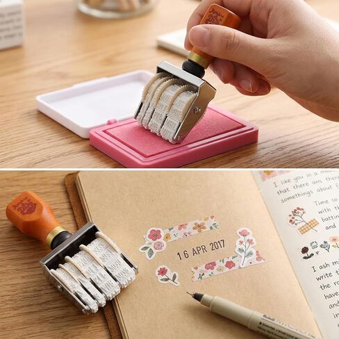 Adjustable Roller Date Stamp 2025-2035 - Retro Small Date Stamper, Rubber Stamp with Wooden Handle & Base, Date Stamper Inking Day Month Year for Planners, Journals, Cards & DIY Crafts in Saudi Arabia