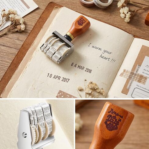Adjustable Roller Date Stamp 2025-2035 - Retro Small Date Stamper, Rubber Stamp with Wooden Handle & Base, Date Stamper Inking Day Month Year for Planners, Journals, Cards & DIY Crafts in Saudi Arabia
