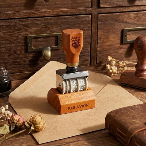 Adjustable Roller Date Stamp 2025-2035 - Retro Small Date Stamper, Rubber Stamp with Wooden Handle & Base, Date Stamper Inking Day Month Year for Planners, Journals, Cards & DIY Crafts in Saudi Arabia