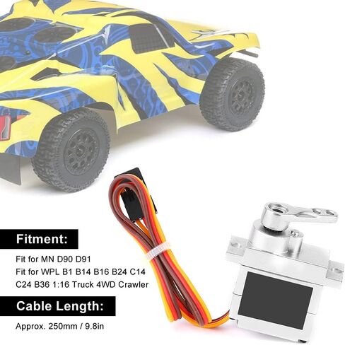 VBESTLIFE جهاز تحكم عن بعد للسيارة، ملحق محرك توجيه مؤازر معدني 9 جرام مناسب لشاحنة B1 B14 B16 B24 C14 C24 B36 1:16 RC (فضي) in Kuwait