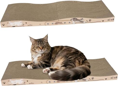 ALLGEAR 33"x13" Extra Large Cat Scratcher Lounge, Jumbo Corrugated Cardboard Scratching Pad for Large Cats, Wave Reversible Thick 2.2"–1.4", W/Catnip, Durable Cat Bed (2 XL Pads = 4 Medium Pads) in Saudi Arabia