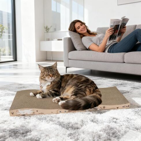 ALLGEAR 33"x13" Extra Large Cat Scratcher Lounge, Jumbo Corrugated Cardboard Scratching Pad for Large Cats, Wave Reversible Thick 2.2"–1.4", W/Catnip, Durable Cat Bed (2 XL Pads = 4 Medium Pads) in Saudi Arabia