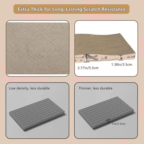 ALLGEAR 33"x13" Extra Large Cat Scratcher Lounge, Jumbo Corrugated Cardboard Scratching Pad for Large Cats, Wave Reversible Thick 2.2"–1.4", W/Catnip, Durable Cat Bed (2 XL Pads = 4 Medium Pads) in Saudi Arabia