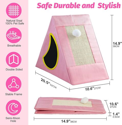 Upgraded Cat Scratcher House, 3 in 1 Foldable Sisal Cat Scratcher, Double-Sided Usability, Durable Cat Furniture for Cats to Play, Scratch, and Sleep in Saudi Arabia