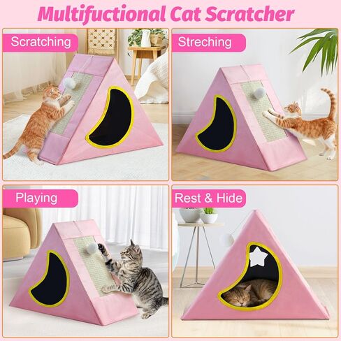 Upgraded Cat Scratcher House, 3 in 1 Foldable Sisal Cat Scratcher, Double-Sided Usability, Durable Cat Furniture for Cats to Play, Scratch, and Sleep in Saudi Arabia