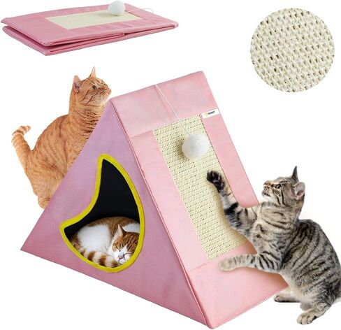 Upgraded Cat Scratcher House, 3 in 1 Foldable Sisal Cat Scratcher, Double-Sided Usability, Durable Cat Furniture for Cats to Play, Scratch, and Sleep in Saudi Arabia