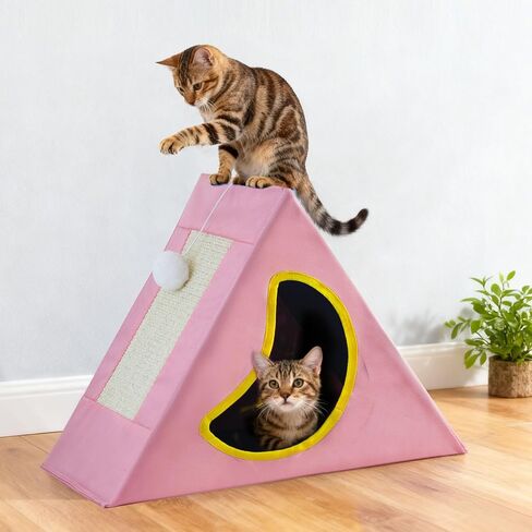 Upgraded Cat Scratcher House, 3 in 1 Foldable Sisal Cat Scratcher, Double-Sided Usability, Durable Cat Furniture for Cats to Play, Scratch, and Sleep in Saudi Arabia