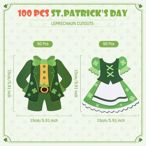 FOBSME 100 Pcs St. Patrick's Day Leprechaun Cutouts 5.91 Inch St. Patrick's Day Suit and Dress Bulletin Board Decorations DIY Paper Cutouts for Photo Crafts Irish Holiday Party Classroom Home Decor in Saudi Arabia