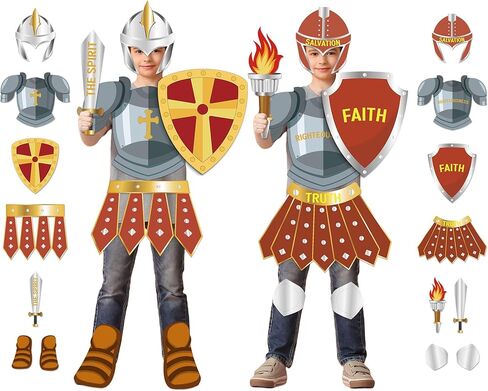 16Pcs Red Armor of God Costume Knight Party Armor Costume Craft Kit Paper Helmets Toy Swords Shield Medieval Knight Decorations Christian Party Gift for Children School Dress up Supplies in Saudi Arabia