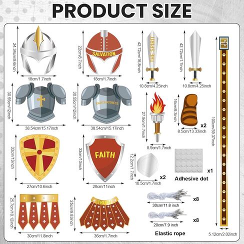 16Pcs Red Armor of God Costume Knight Party Armor Costume Craft Kit Paper Helmets Toy Swords Shield Medieval Knight Decorations Christian Party Gift for Children School Dress up Supplies in Saudi Arabia