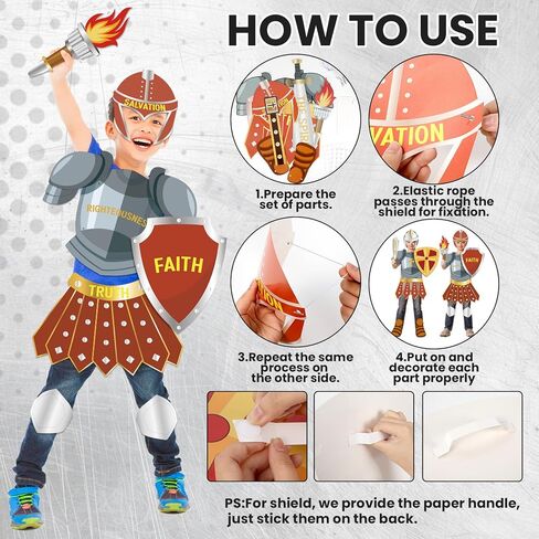 16Pcs Red Armor of God Costume Knight Party Armor Costume Craft Kit Paper Helmets Toy Swords Shield Medieval Knight Decorations Christian Party Gift for Children School Dress up Supplies in Saudi Arabia