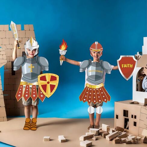 16Pcs Red Armor of God Costume Knight Party Armor Costume Craft Kit Paper Helmets Toy Swords Shield Medieval Knight Decorations Christian Party Gift for Children School Dress up Supplies in Saudi Arabia