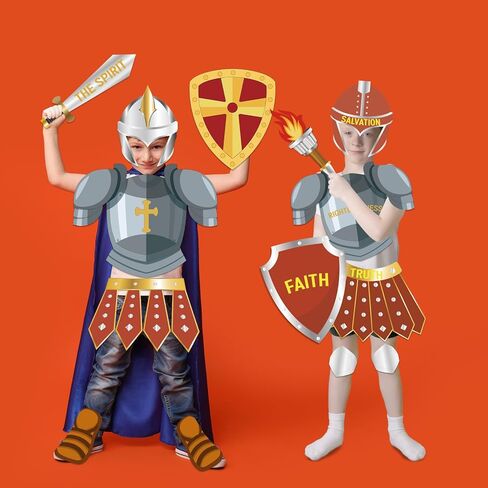 16Pcs Red Armor of God Costume Knight Party Armor Costume Craft Kit Paper Helmets Toy Swords Shield Medieval Knight Decorations Christian Party Gift for Children School Dress up Supplies in Saudi Arabia