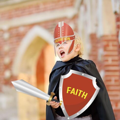 16Pcs Red Armor of God Costume Knight Party Armor Costume Craft Kit Paper Helmets Toy Swords Shield Medieval Knight Decorations Christian Party Gift for Children School Dress up Supplies in Saudi Arabia