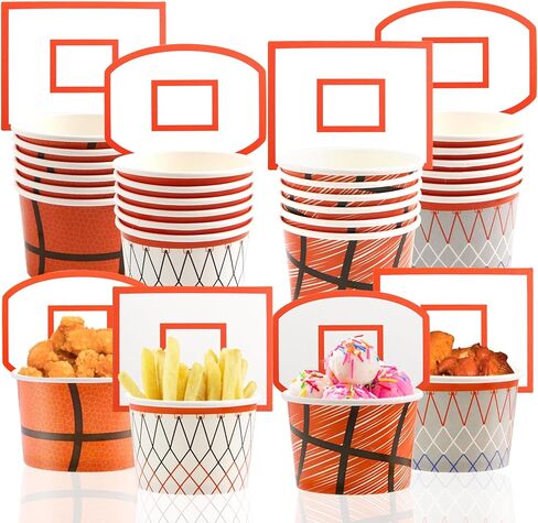 WorldBazaar Basketball Hoop Snack Cups 24 Sets Basketball Party Supplies Kids Paper Snack Cups Disposable Treat Snacks Candy Ice Cream Bowls Party Decorations in Saudi Arabia