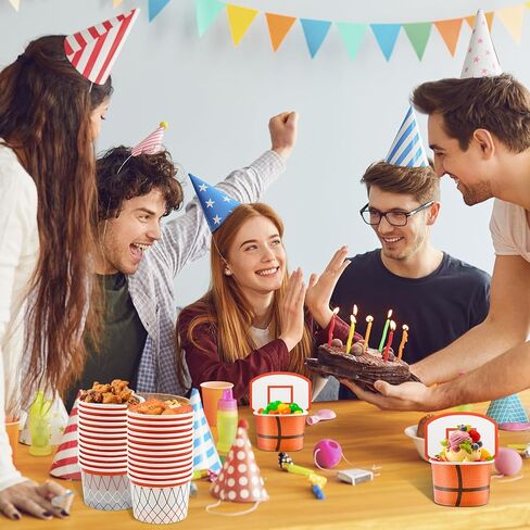WorldBazaar Basketball Hoop Snack Cups 24 Sets Basketball Party Supplies Kids Paper Snack Cups Disposable Treat Snacks Candy Ice Cream Bowls Party Decorations in Saudi Arabia
