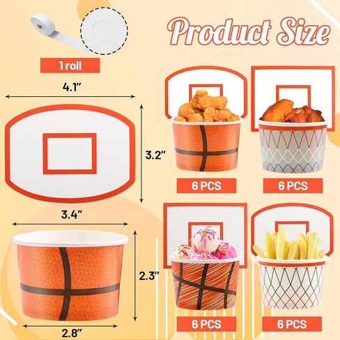 WorldBazaar Basketball Hoop Snack Cups 24 Sets Basketball Party Supplies Kids Paper Snack Cups Disposable Treat Snacks Candy Ice Cream Bowls Party Decorations in Saudi Arabia