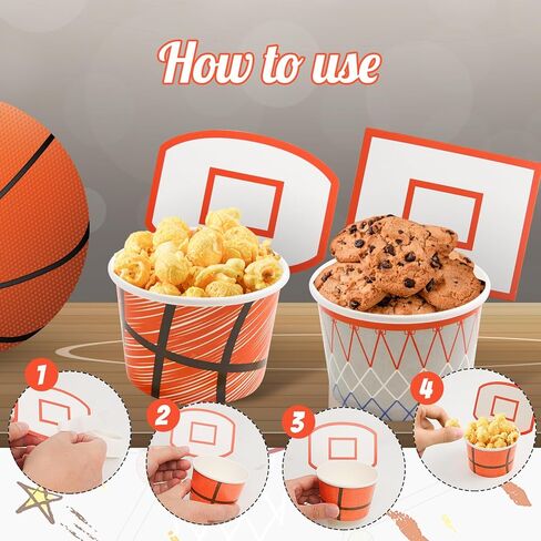 WorldBazaar Basketball Hoop Snack Cups 24 Sets Basketball Party Supplies Kids Paper Snack Cups Disposable Treat Snacks Candy Ice Cream Bowls Party Decorations in Saudi Arabia