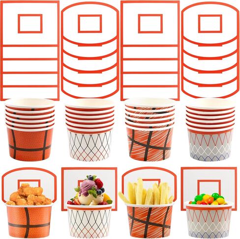 WorldBazaar Basketball Hoop Snack Cups 24 Sets Basketball Party Supplies Kids Paper Snack Cups Disposable Treat Snacks Candy Ice Cream Bowls Party Decorations in Saudi Arabia