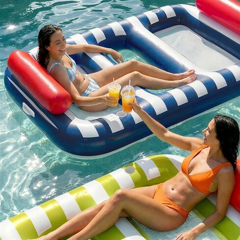 Funscape كبيرة قابلة للنفخ لحمام السباحة، أرجوحة عائمة للمياه مقاس 87 بوصة × 53 بوصة للبالغين، سجادة شبكية للاستحمام الشمسي في الهواء الطلق، طوافة مياه للسباحة، هدايا حفلات الصيف على الشاطئ والبحيرة (أزرق) in Saudi Arabia