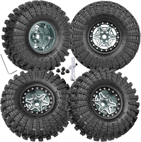 1.9 Wheels and Tires for 1/10 TRX4 TRX6 SCX10 SCX10 II 90046 SCX10 III AXI03007 SCX10 Pro Gen7/8 D90 VS4-10 MST CFX RC Crawler Car,Aluminium RC 1.9 Beadlock Wheels and Rubber Tires,Black in Saudi Arabia
