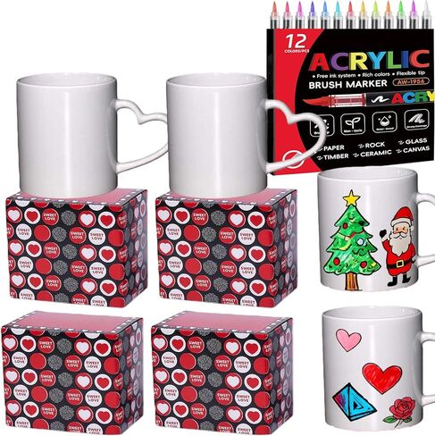 طقم طلاء الأكواب مكون من 4 قطع قم بطلاء الكوب الخاص بك مع صندوق هدايا مصنوع يدويًا للأزواج والأم والأب والأصدقاء هدية ذاتية الصنع (12 أونصة) in Kuwait