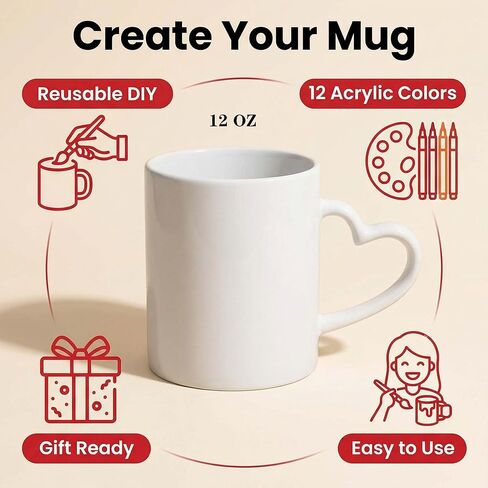 طقم طلاء الأكواب مكون من 4 قطع قم بطلاء الكوب الخاص بك مع صندوق هدايا مصنوع يدويًا للأزواج والأم والأب والأصدقاء هدية ذاتية الصنع (12 أونصة) in Kuwait