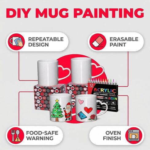 طقم طلاء الأكواب مكون من 4 قطع قم بطلاء الكوب الخاص بك مع صندوق هدايا مصنوع يدويًا للأزواج والأم والأب والأصدقاء هدية ذاتية الصنع (12 أونصة) in Kuwait