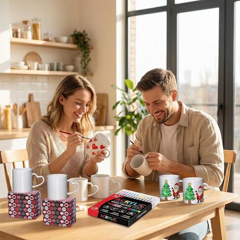 طقم طلاء الأكواب مكون من 4 قطع قم بطلاء الكوب الخاص بك مع صندوق هدايا مصنوع يدويًا للأزواج والأم والأب والأصدقاء هدية ذاتية الصنع (12 أونصة) in Kuwait