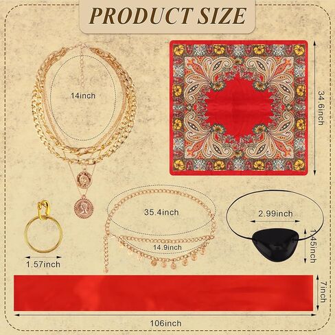 COCIDE 6Pcs Pirate Accessories Women Pirate Costume Women Captain with Head Scarf Sash Chain Belt Necklace Eye Patch Party Outfit in Saudi Arabia