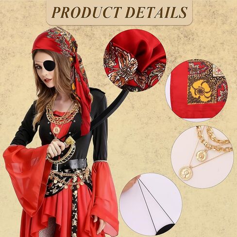 COCIDE 6Pcs Pirate Accessories Women Pirate Costume Women Captain with Head Scarf Sash Chain Belt Necklace Eye Patch Party Outfit in Saudi Arabia