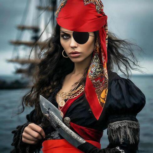COCIDE 6Pcs Pirate Accessories Women Pirate Costume Women Captain with Head Scarf Sash Chain Belt Necklace Eye Patch Party Outfit in Saudi Arabia
