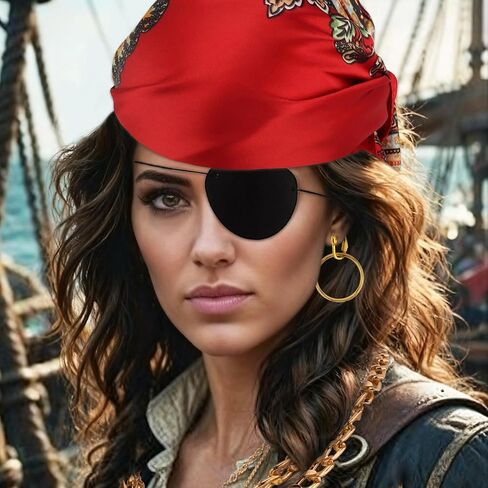 COCIDE 6Pcs Pirate Accessories Women Pirate Costume Women Captain with Head Scarf Sash Chain Belt Necklace Eye Patch Party Outfit in Saudi Arabia