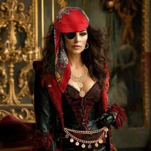 COCIDE 6Pcs Pirate Accessories Women Pirate Costume Women Captain with Head Scarf Sash Chain Belt Necklace Eye Patch Party Outfit in Saudi Arabia