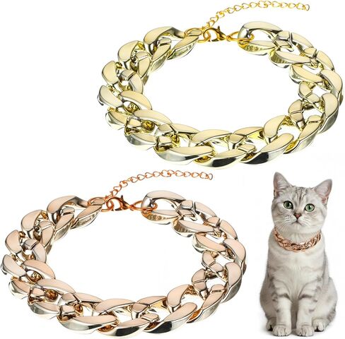 Larrel 2 Pcs Cat Chain Collar, Adjustable Lightweight PET Chain for Cat Exquisite Pet Stylish Decorative Accessory for Small Cats Dogs(Gold, Rose Gold) in Kuwait