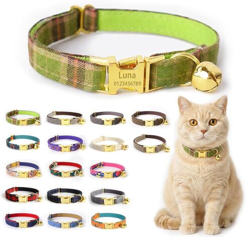 Personalized Polyester Cat Collar with Bell - Custom Engraved Name & Phone Number, Adjustable Luxury Kitten Collar (Non-Breakaway), Multiple Colors Available in Saudi Arabia