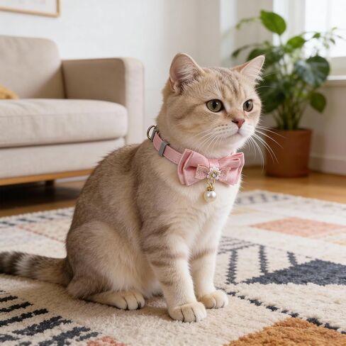 2 Pack Pink Cotton Cat Collars for Girl Cats, Cute Pearl Bow Kitten Collar Breakaway Safety Buckle Cats Pet Collars Adjustable from 7.9 to 11.8 Inches in Saudi Arabia