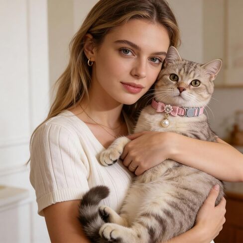 2 Pack Pink Cotton Cat Collars for Girl Cats, Cute Pearl Bow Kitten Collar Breakaway Safety Buckle Cats Pet Collars Adjustable from 7.9 to 11.8 Inches in Saudi Arabia