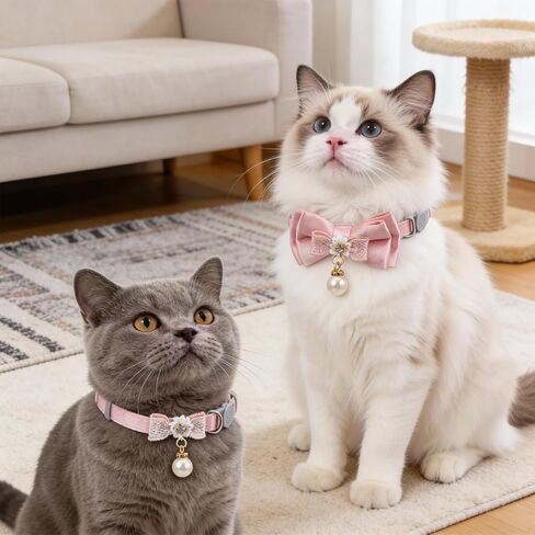 2 Pack Pink Cotton Cat Collars for Girl Cats, Cute Pearl Bow Kitten Collar Breakaway Safety Buckle Cats Pet Collars Adjustable from 7.9 to 11.8 Inches in Saudi Arabia