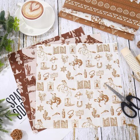 Whaline 10 قطع من نسيج رعاة البقر الغربي مربعات من نسيج القطن، حزم صغيرة من خيول رعاة البقر البنية الصغيرة، أقمشة خياطة الصبار للغرب البري، ديكور الحفلات اليدوية، 25.4 × 25.4 سم in Kuwait