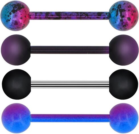 OUFER 5PCS 14G Stainless Steel Tongue Rings Barbell Rainbow Colorful Tongue Bar Piercing in Saudi Arabia