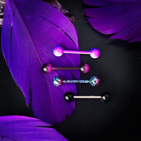 OUFER 5PCS 14G Stainless Steel Tongue Rings Barbell Rainbow Colorful Tongue Bar Piercing in Saudi Arabia
