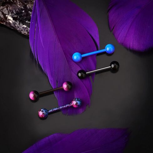OUFER 5PCS 14G Stainless Steel Tongue Rings Barbell Rainbow Colorful Tongue Bar Piercing in Saudi Arabia