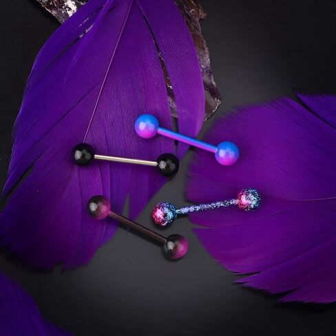 OUFER 5PCS 14G Stainless Steel Tongue Rings Barbell Rainbow Colorful Tongue Bar Piercing in Saudi Arabia