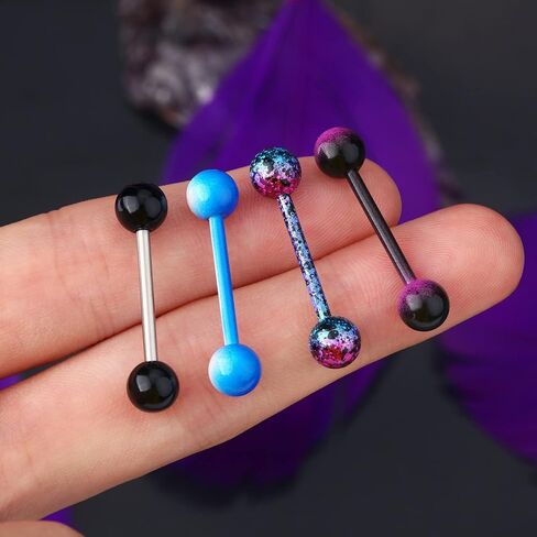 OUFER 5PCS 14G Stainless Steel Tongue Rings Barbell Rainbow Colorful Tongue Bar Piercing in Saudi Arabia